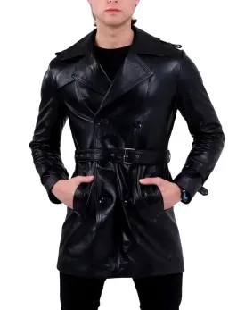 Kaiser Black Leather Coat