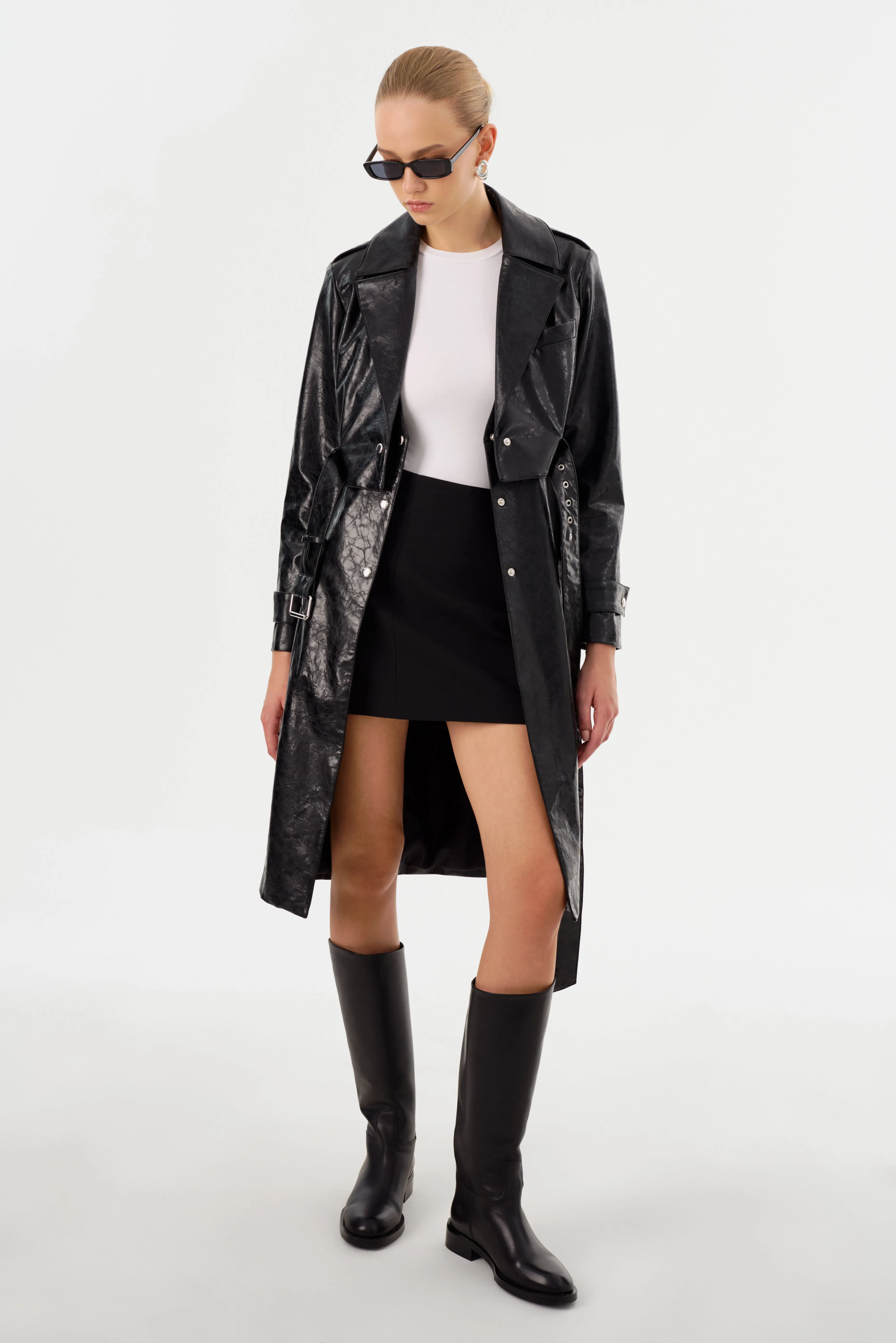 KATIJA | Convertible Faux Leather Trench