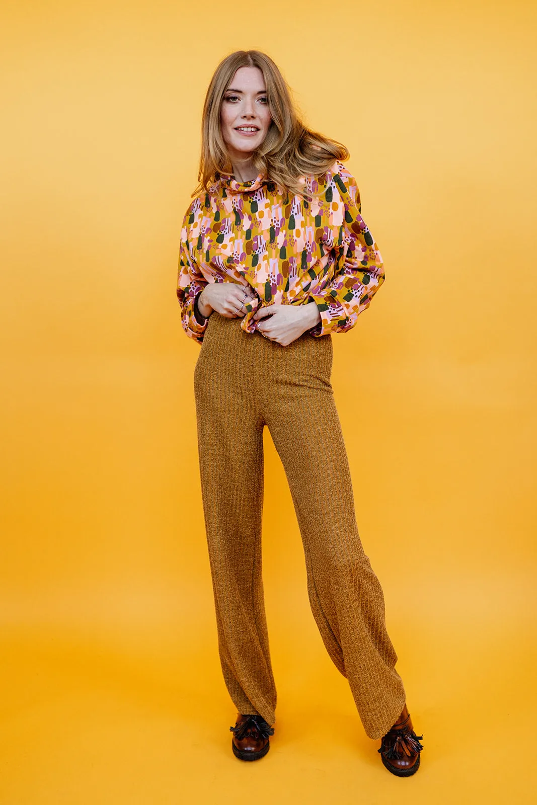 Knitted Straight Leg Trousers in Mustard