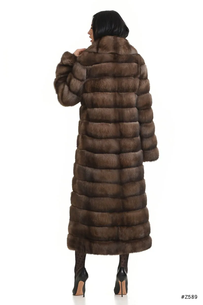 Long elegant sable coat with english collar