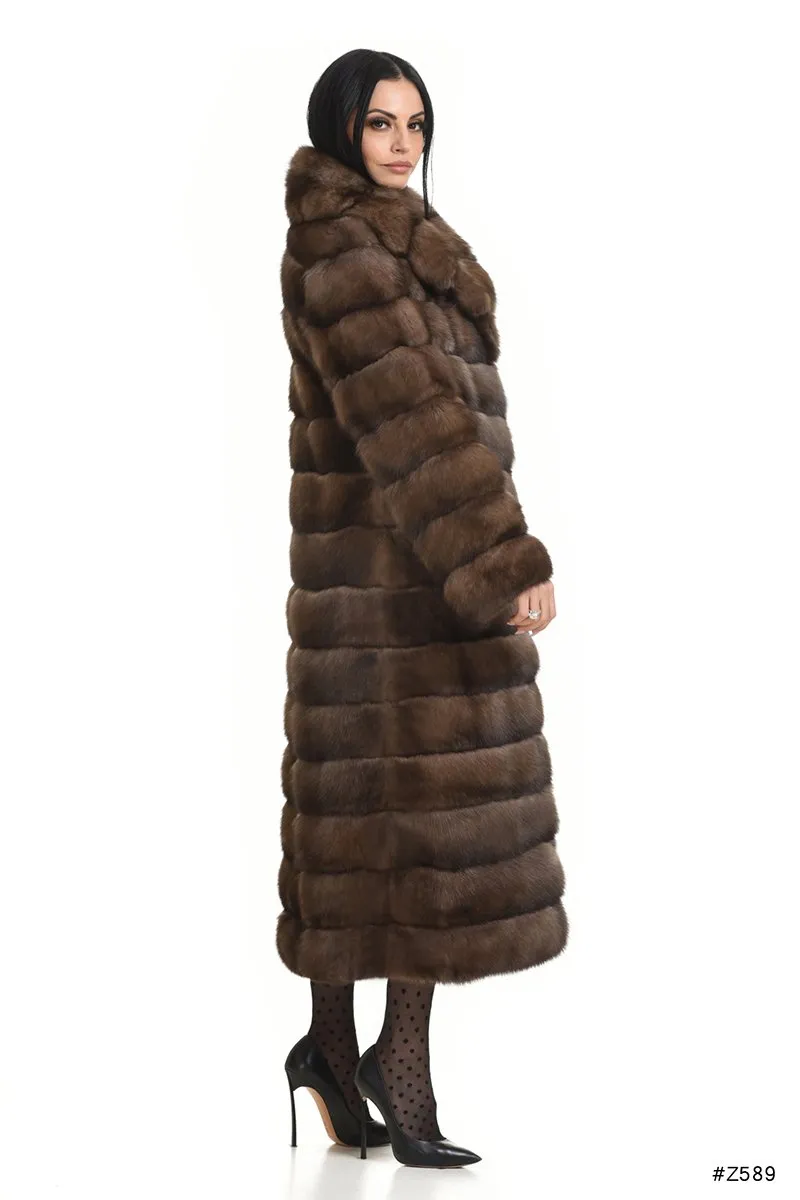 Long elegant sable coat with english collar