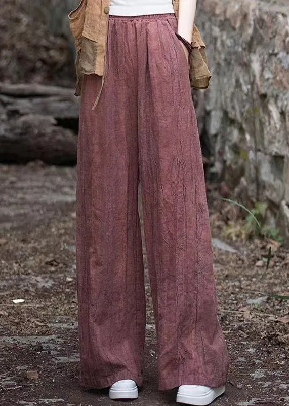 Loose Smoke Red Pockets High Waist Patchwork Linen Pants Fall ML2290