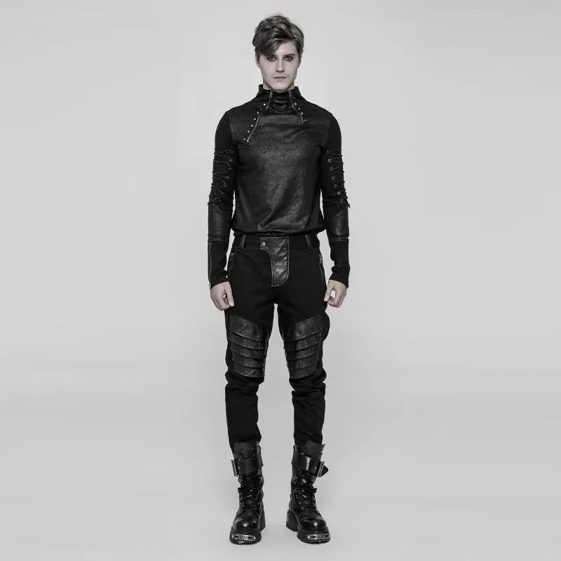 Men's Faux Leather Patch Punk Pants