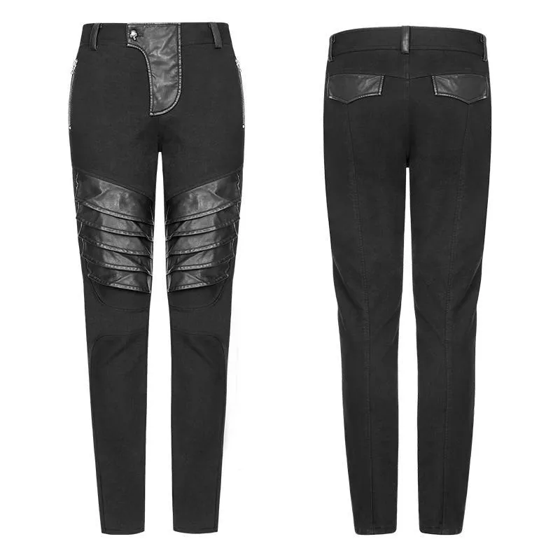 Men's Faux Leather Patch Punk Pants