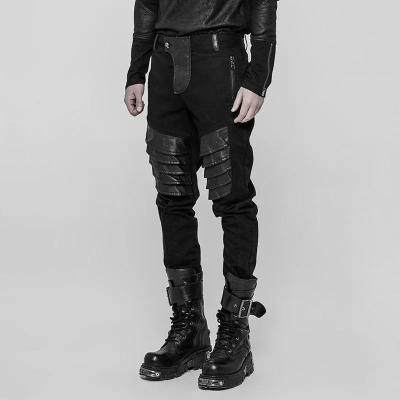 Men's Faux Leather Patch Punk Pants