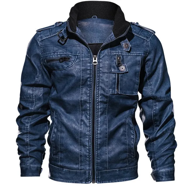 Men's Leather Jackets Thick Warm Tactical Pilot Multi-Pocket