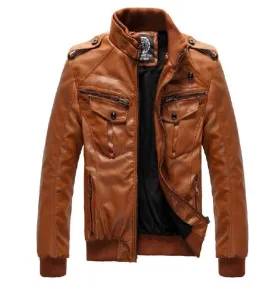 Men's Locomotive Leather  Jacket Coat Thickening Fur Outerwear Slim Winter PU Jacket