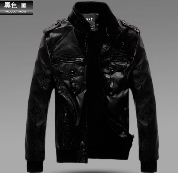 Men's Locomotive Leather  Jacket Coat Thickening Fur Outerwear Slim Winter PU Jacket