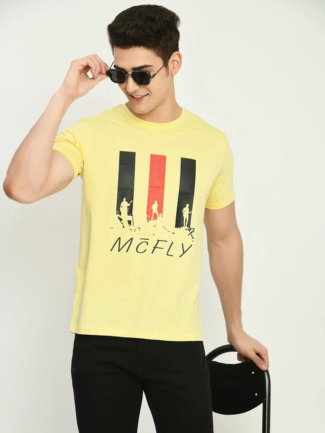 Men’s Printed Round Regular Fit T-Shirt - Lemon Yellow