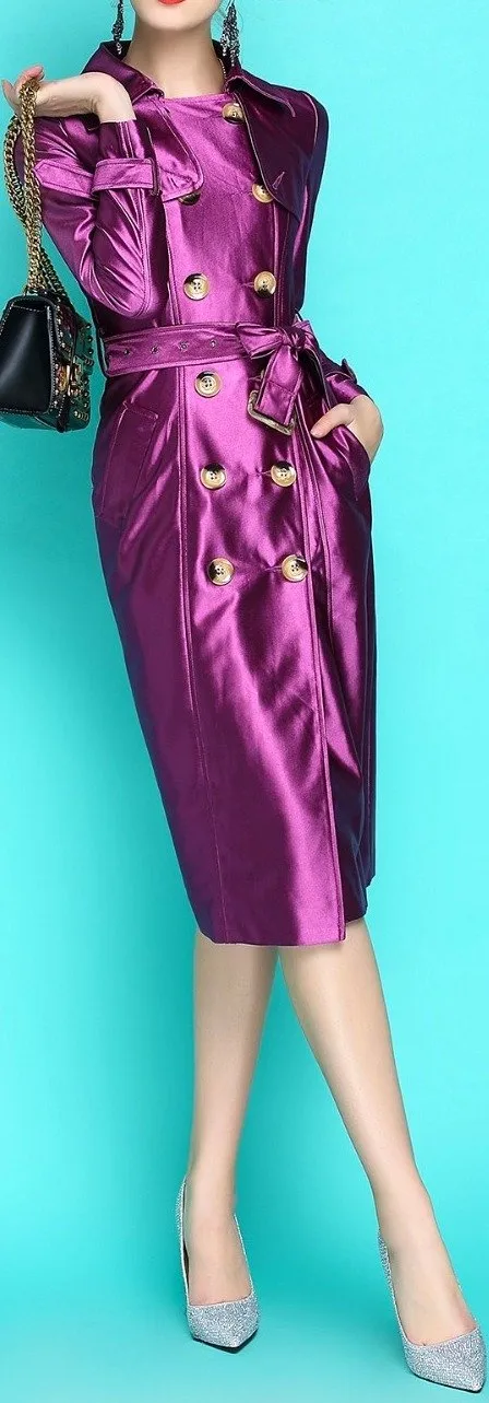 Metallic Trench Coat, Purple or Blue