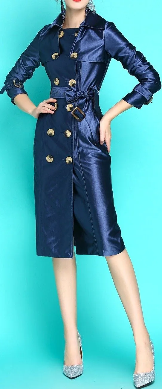 Metallic Trench Coat, Purple or Blue