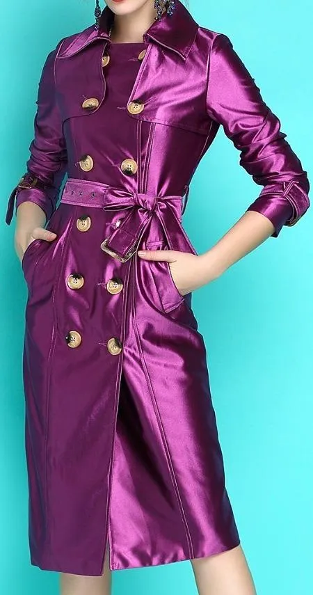 Metallic Trench Coat, Purple or Blue