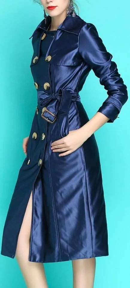 Metallic Trench Coat, Purple or Blue