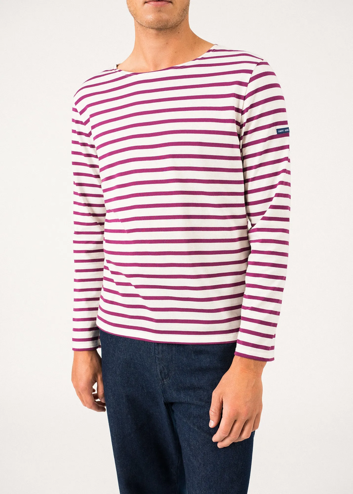 Minquiers unisex striped sailor shirt - regular fit, in light cotton (ECUME/PRUNE)