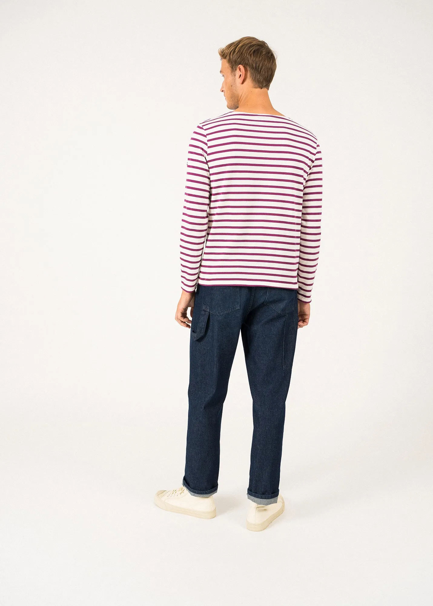 Minquiers unisex striped sailor shirt - regular fit, in light cotton (ECUME/PRUNE)