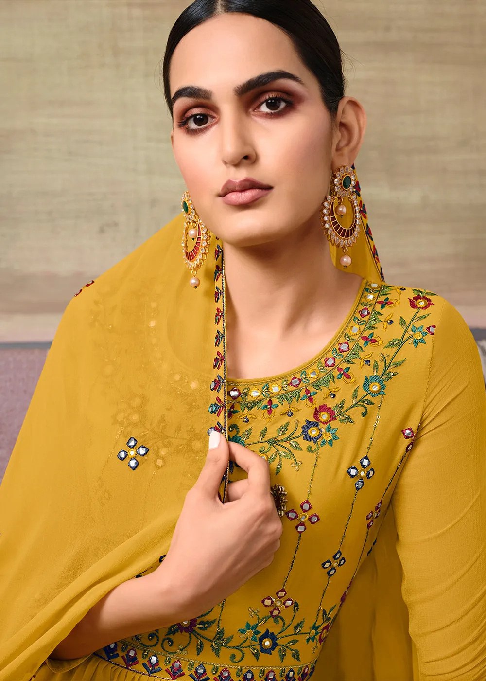 Mustard Designer Gharara Style Festive Sharara Suit