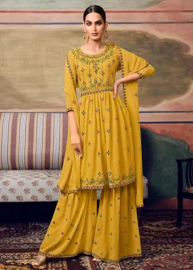 Mustard Designer Gharara Style Festive Sharara Suit