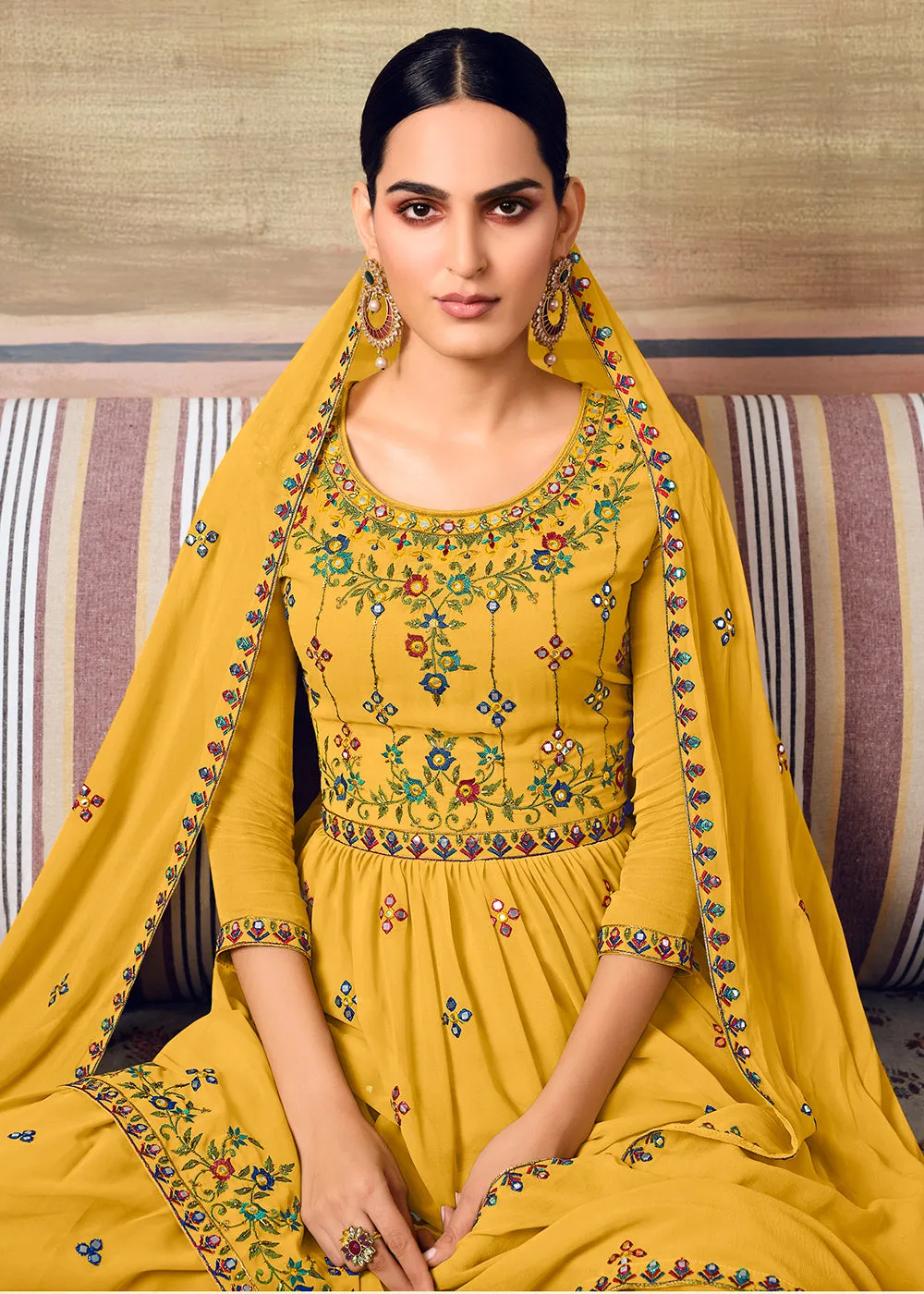 Mustard Designer Gharara Style Festive Sharara Suit