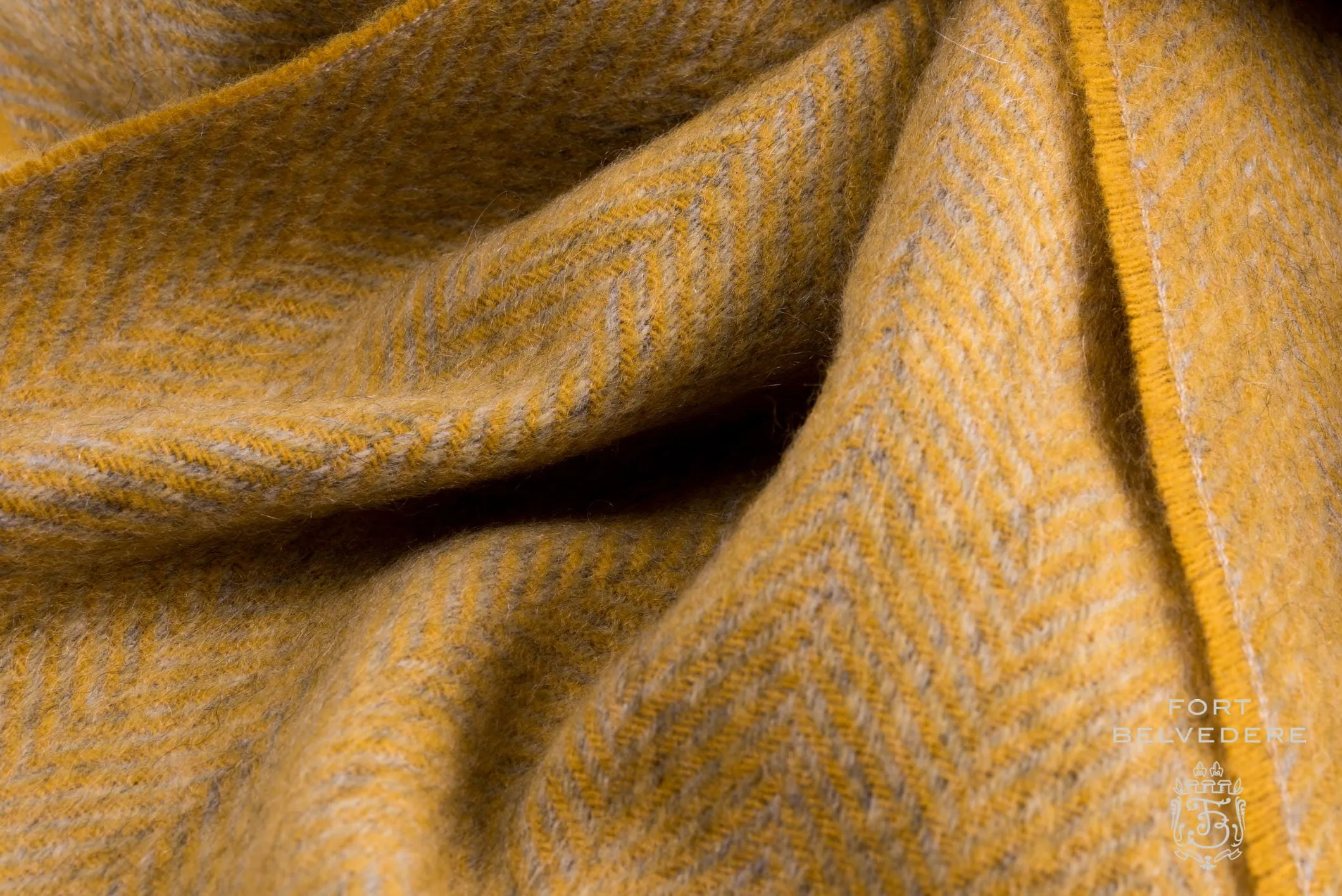 Mustard Yellow Herringbone Cashmere Scarf