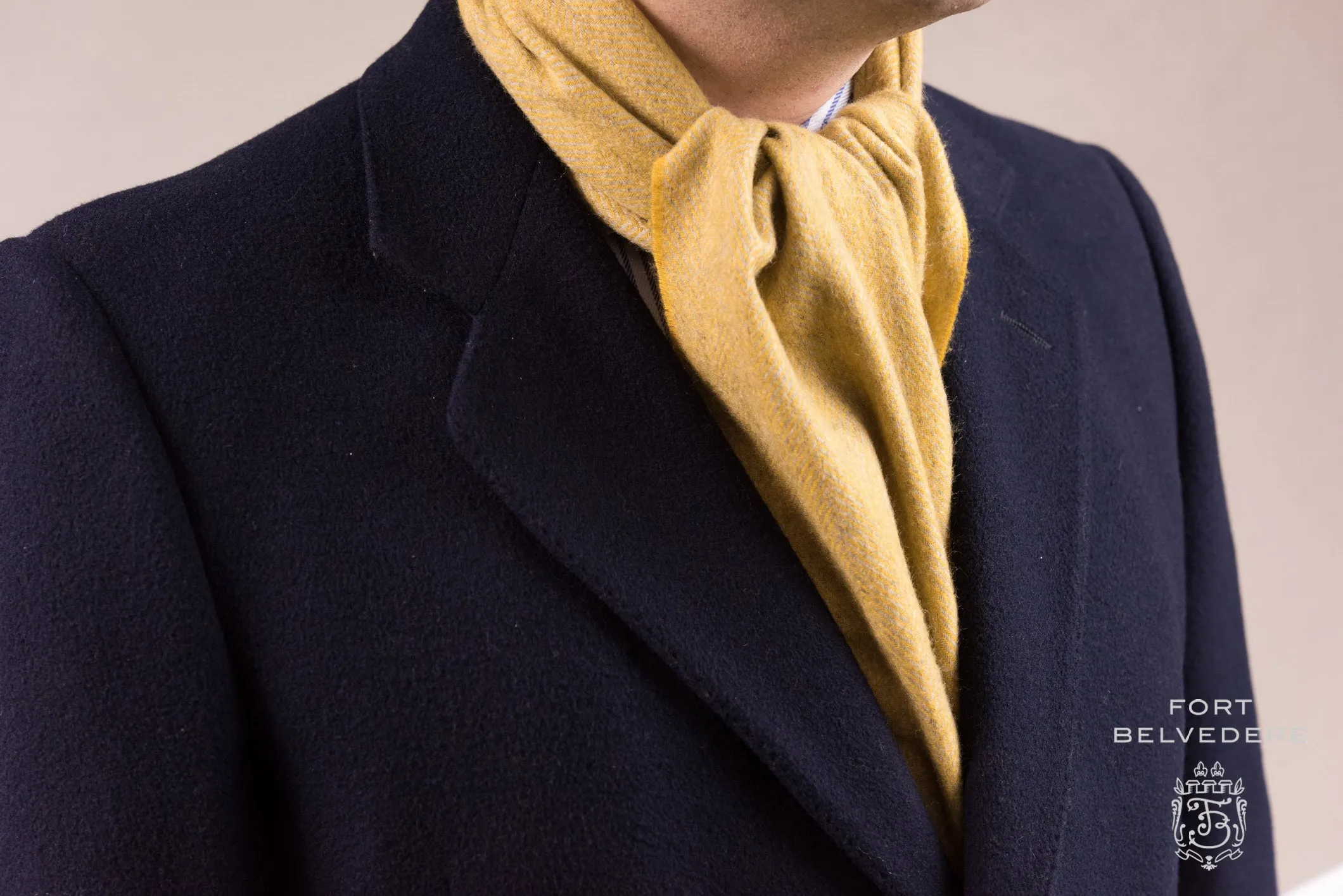 Mustard Yellow Herringbone Cashmere Scarf