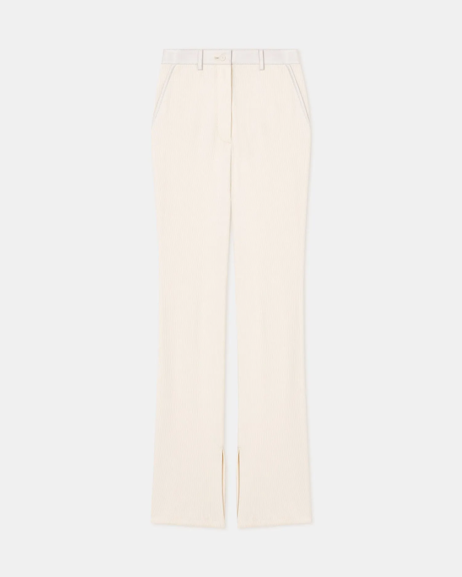 Mykas - Leather-Trimmed Ribbed-Jersey Pants - Creme