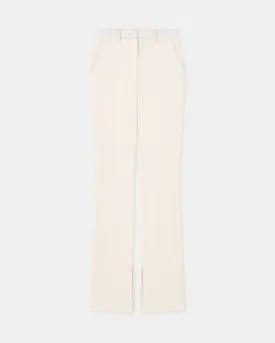 Mykas - Leather-Trimmed Ribbed-Jersey Pants - Creme