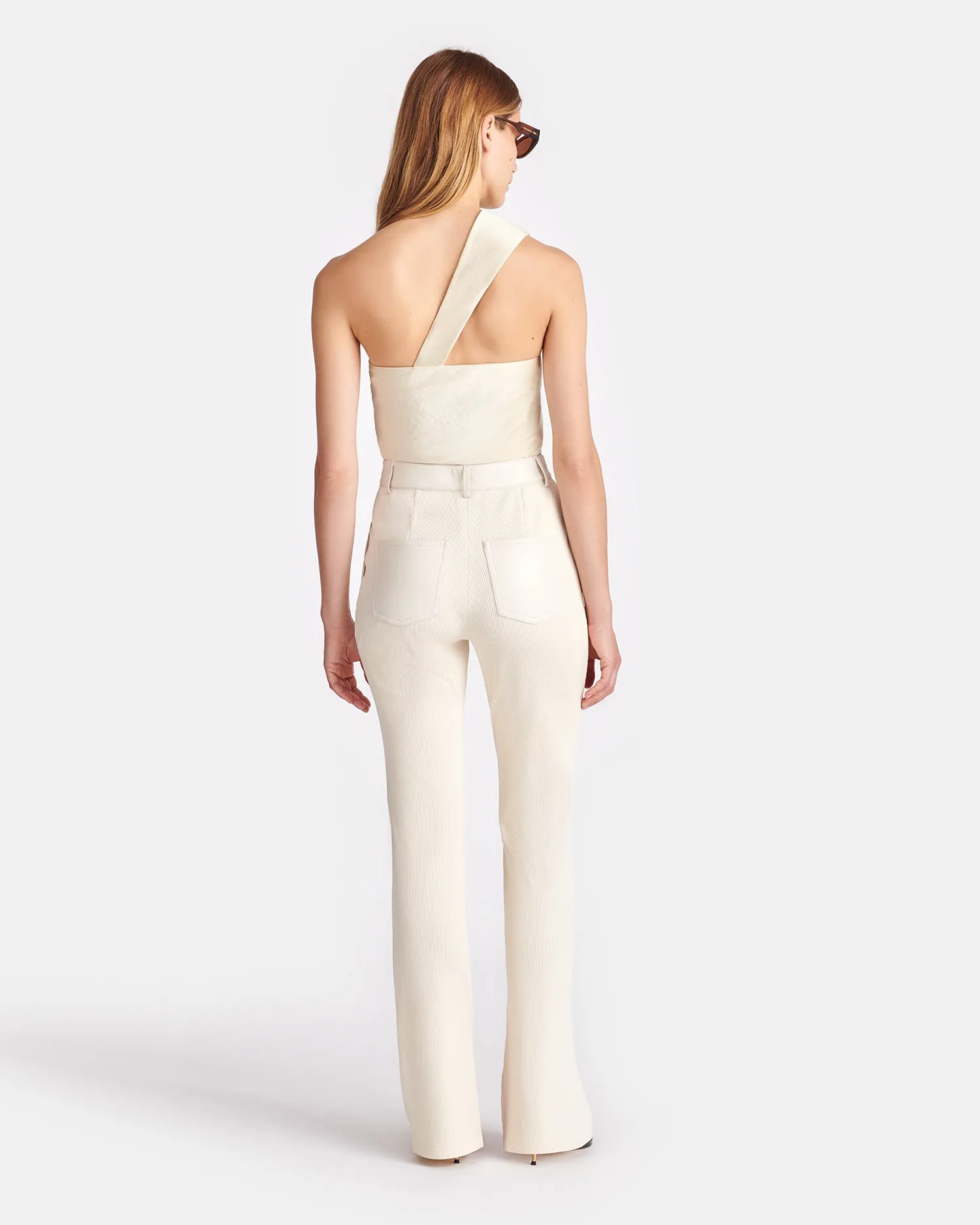 Mykas - Leather-Trimmed Ribbed-Jersey Pants - Creme