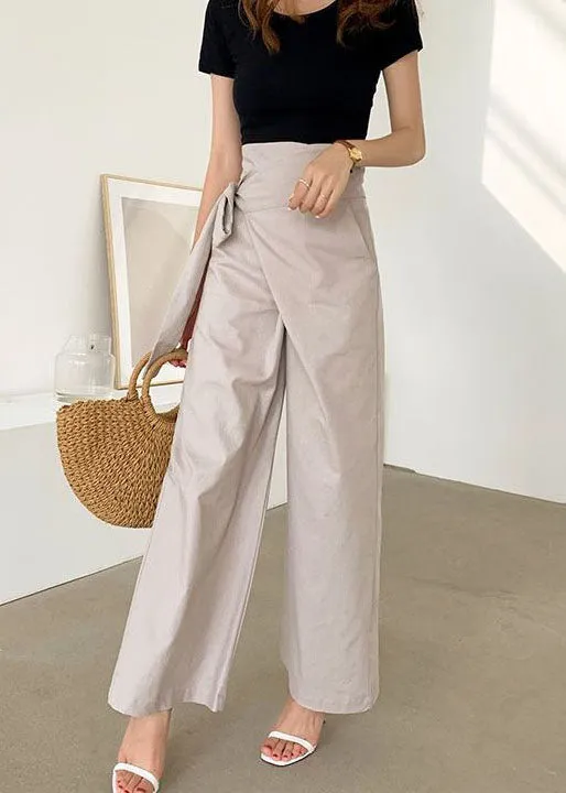 Natural Apricot Asymmetrical Lace Up Patchwork Cotton Pants Summer LY2593