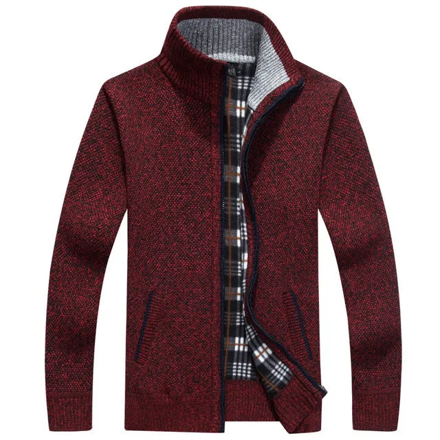 New 4XL 5XL Mens Fleece Sweate Autumn Winter Warm Cashmere Dress Slim Fat Wool Zipper Casual Sweater Men Knitted Coat AF1383