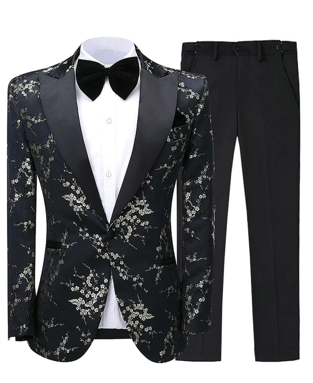 Patterned Tuxedos Formal Peak Lapel 2 Pieces Mens Suit (Blazer Pants)