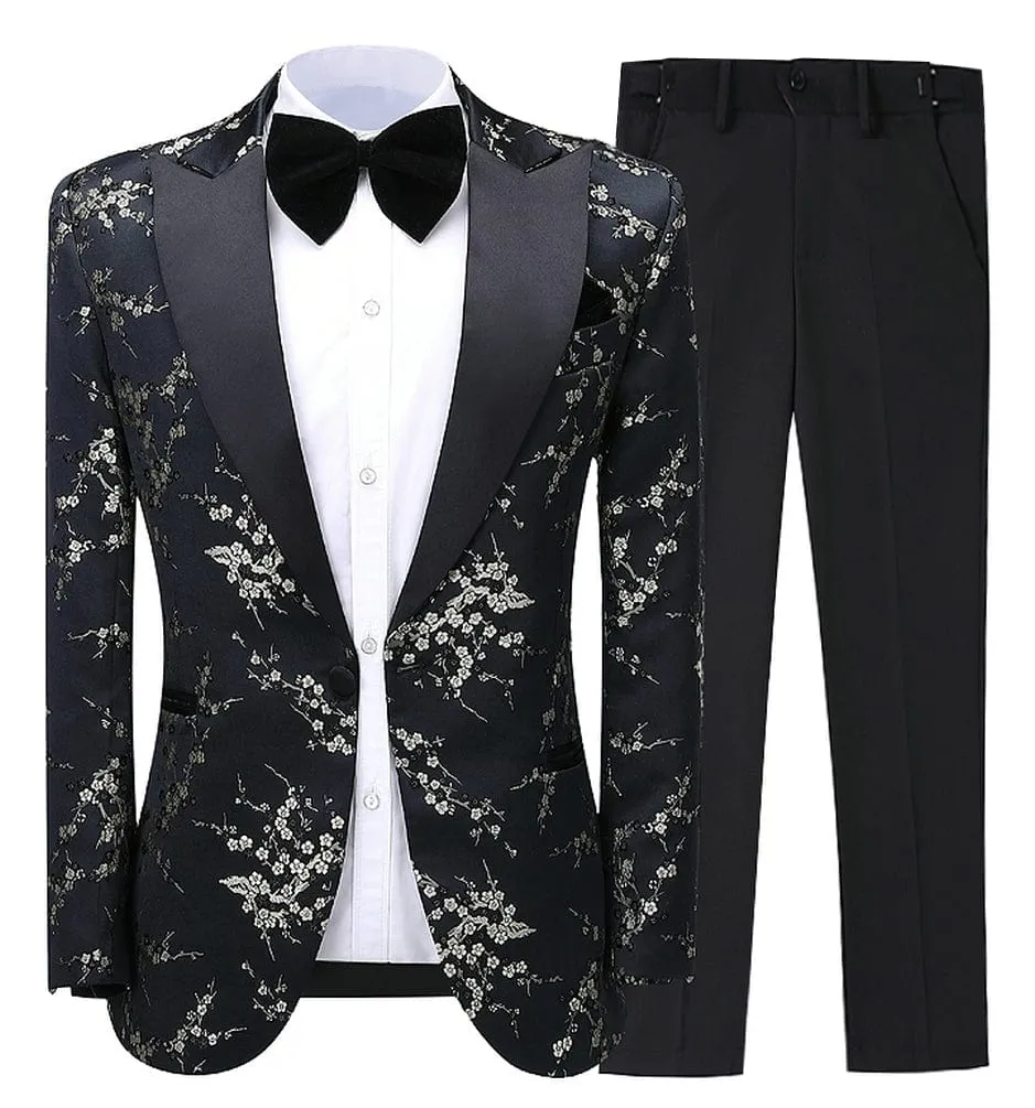 Patterned Tuxedos Formal Peak Lapel 2 Pieces Mens Suit (Blazer Pants)