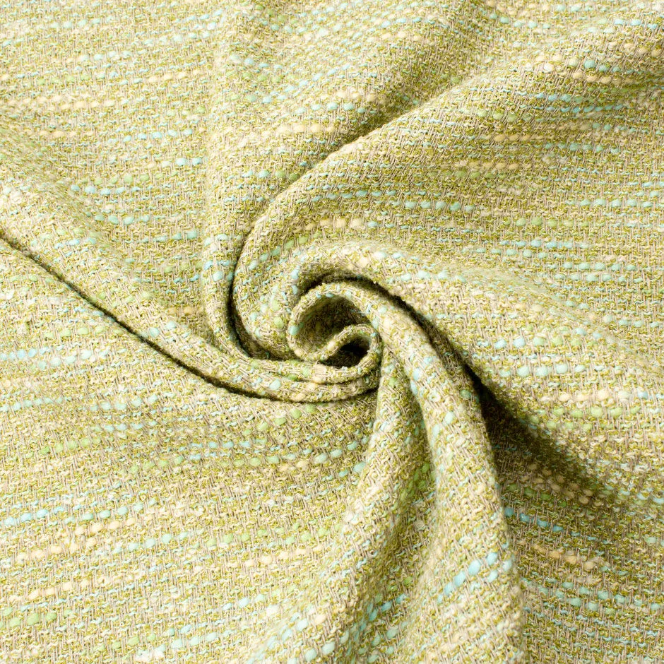 Pea Green & Multi-Coloured Linen Blend Bouclé