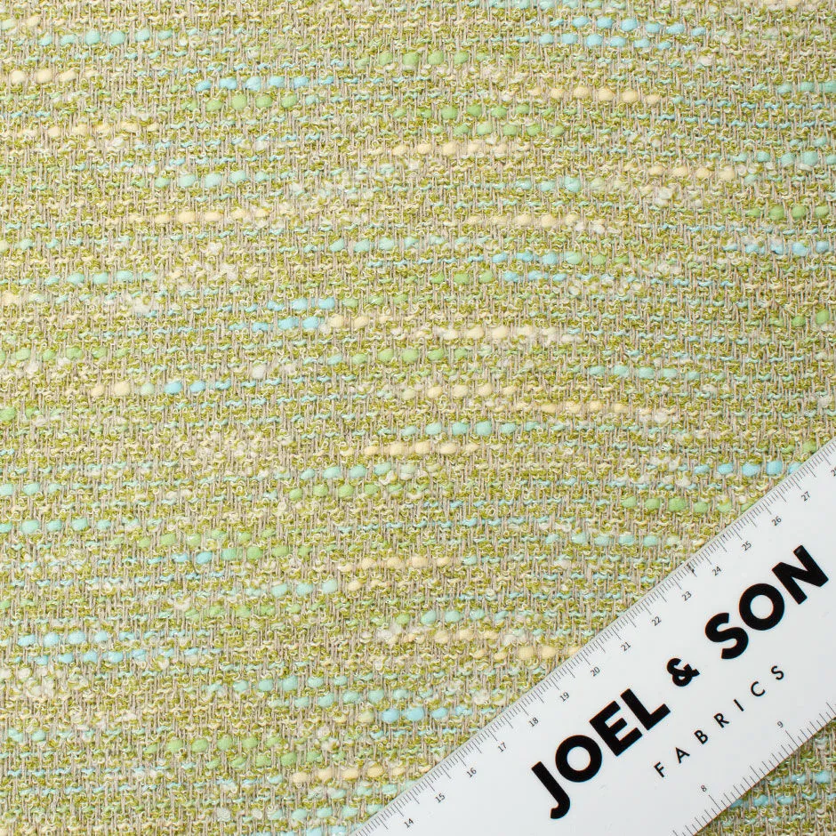 Pea Green & Multi-Coloured Linen Blend Bouclé