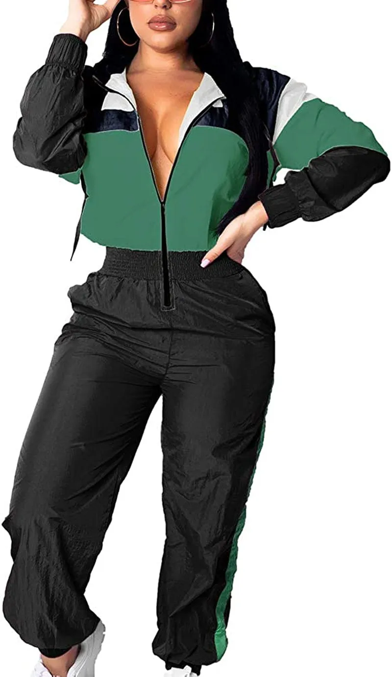 "Elegant Colorblock One Piece Outfit - Enhance your Style with this High Waist Pants Long Sleeve Jumpsuit"