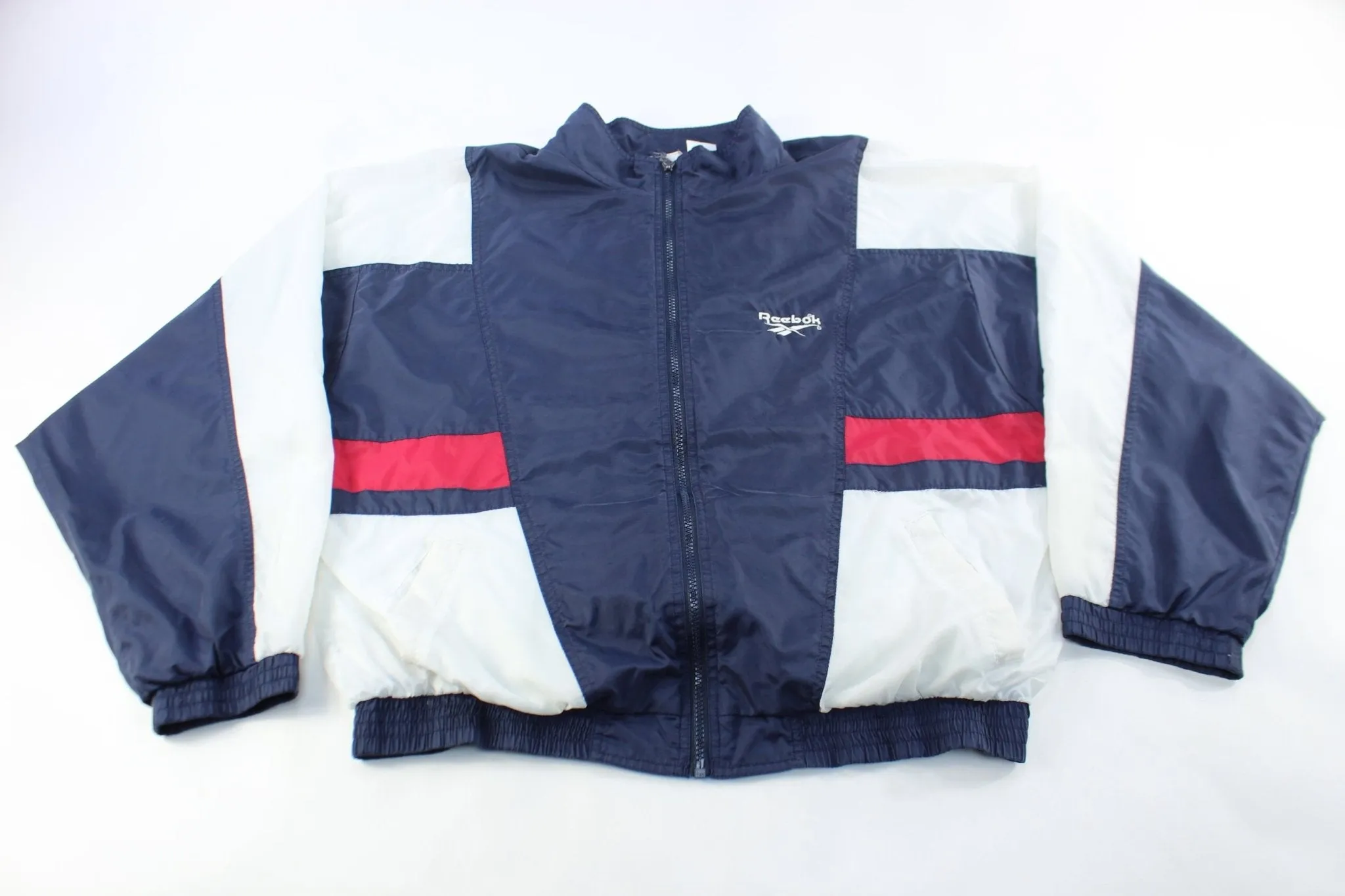 Reebok Embroidered Logo Navy Blue, Burgundy, & White Zip Up Jacket