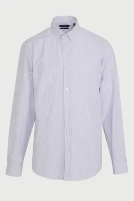 Regular Fit Long Sleeve Striped Cotton Blend Casual Shirt, Purple D.