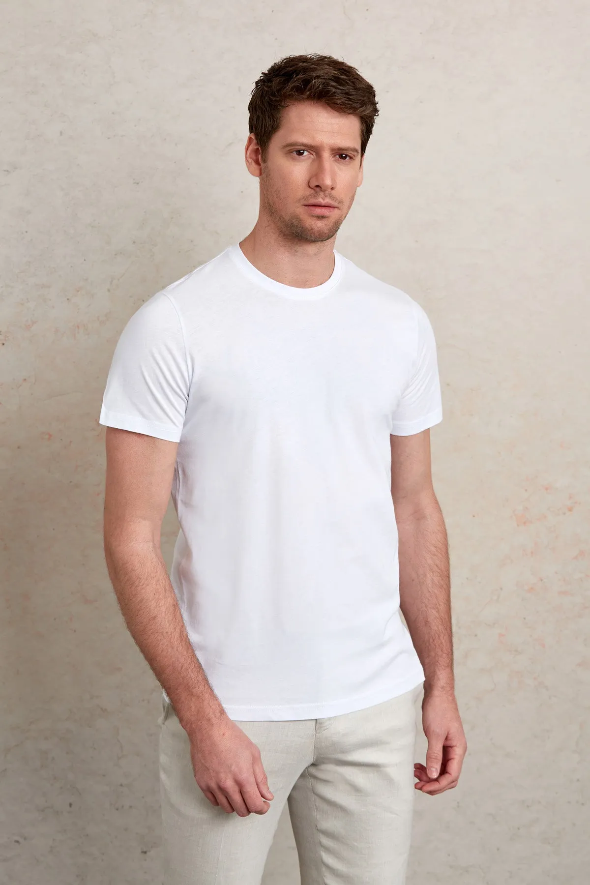 Regular Fit White Basic Cotton Crew Neck T-Shirt