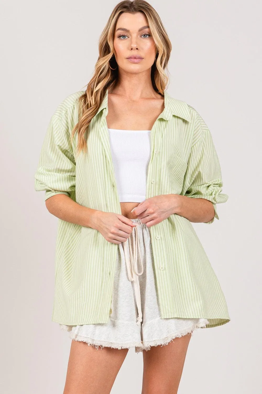 SAGE   FIG Striped Button Up Long Sleeve Shirt