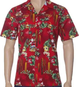 Santa and Surfboards Mens Shirt in Red