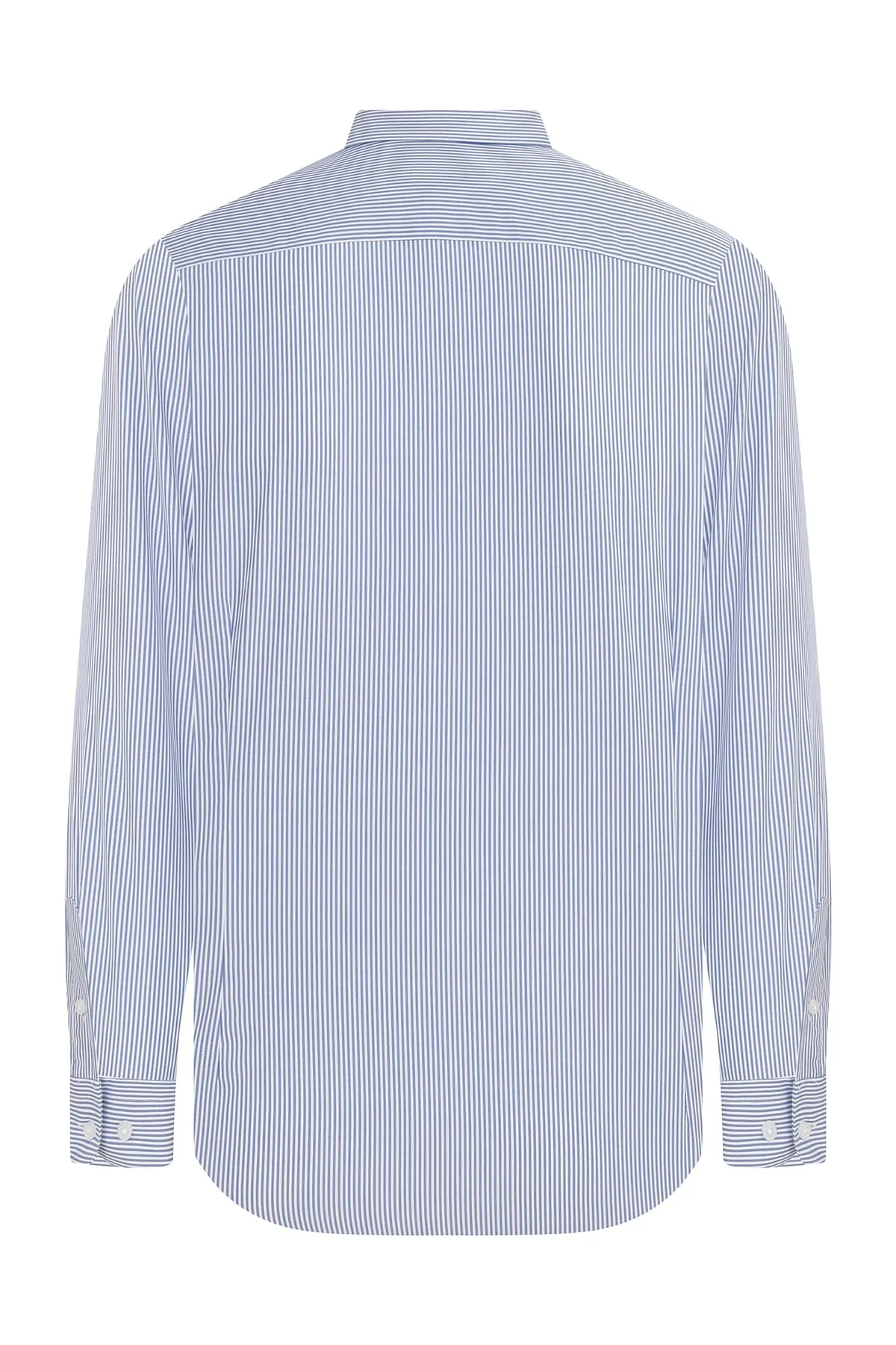 Slim Fit Long Sleeve Striped Cotton Blue Dress Shirt