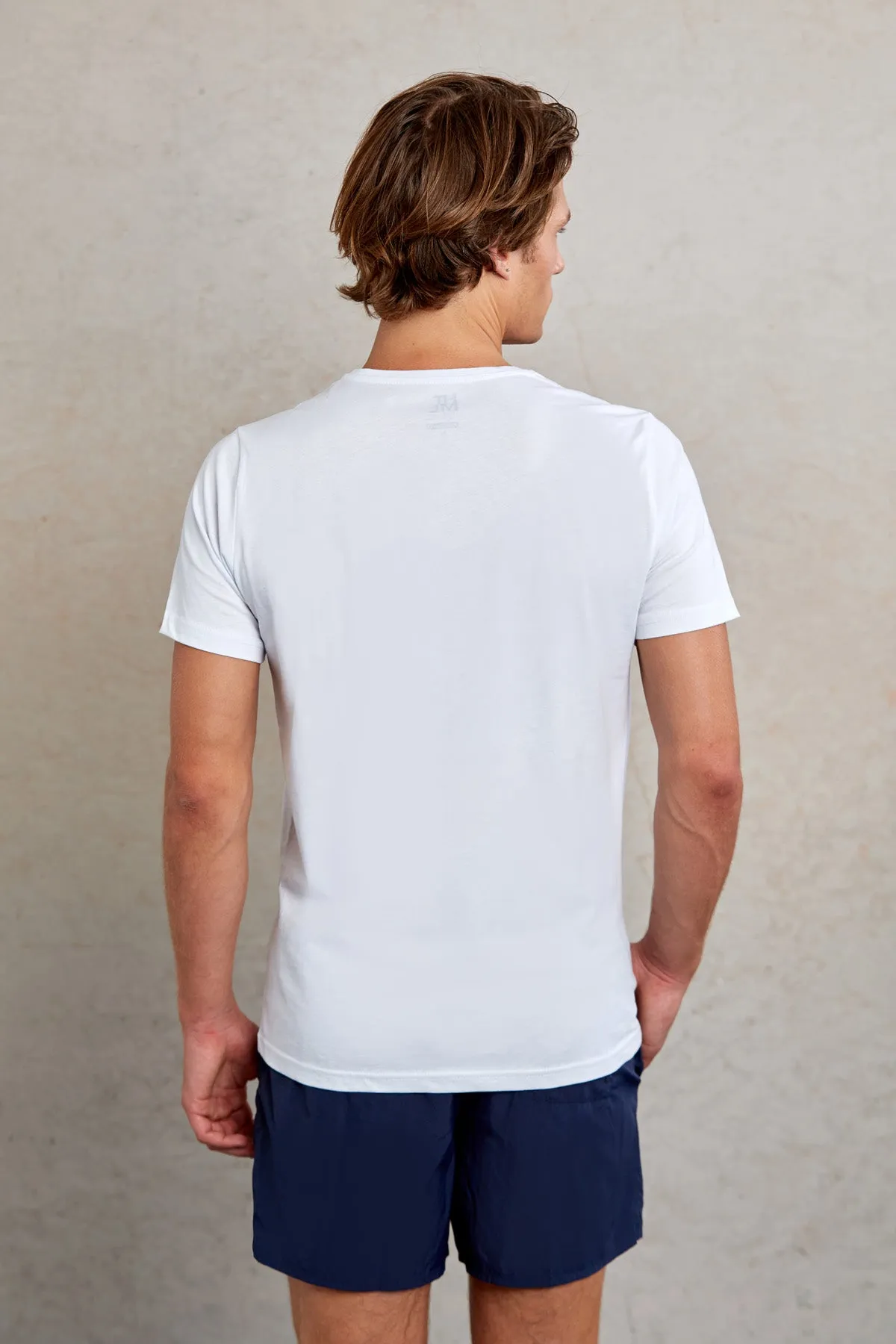 Slim Fit White 100% Cotton Printed Crew Neck T-Shirt