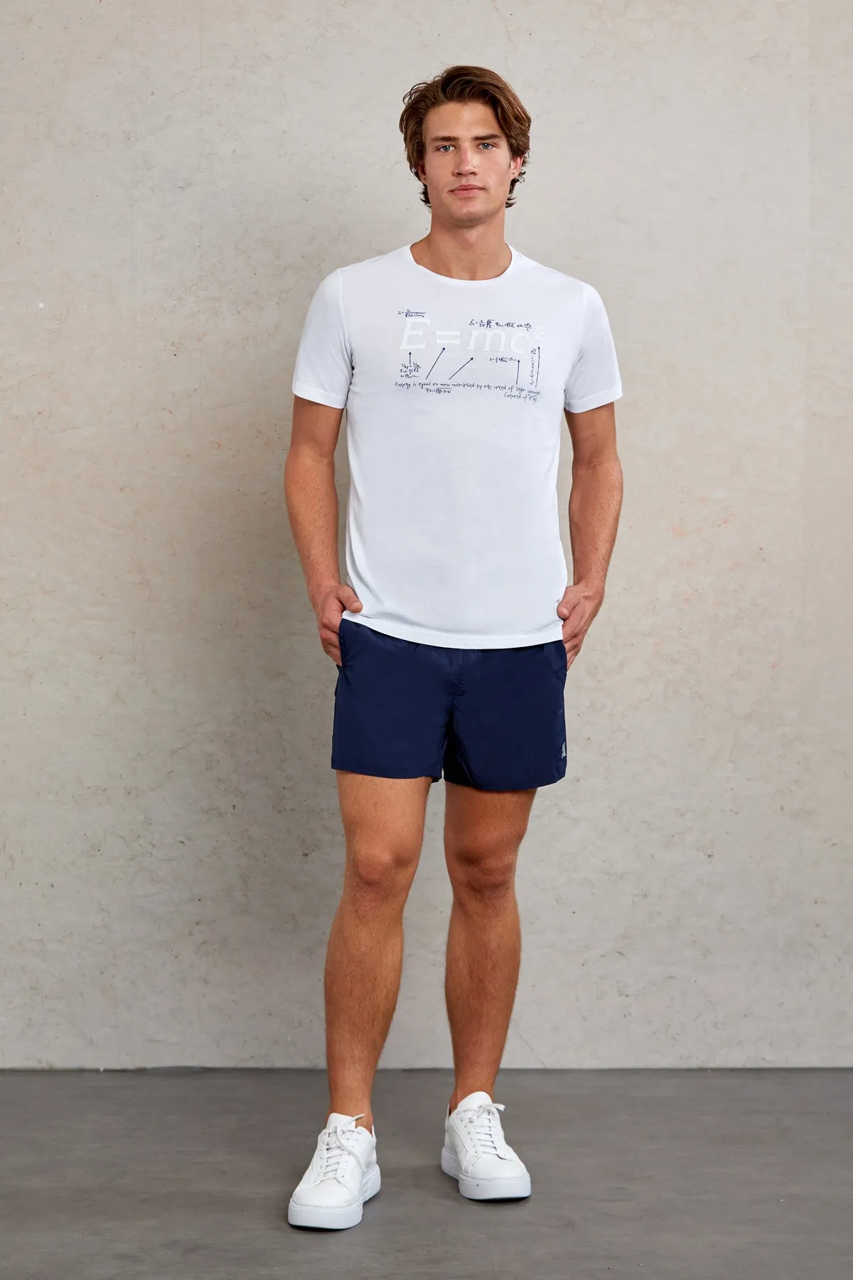 Slim Fit White 100% Cotton Printed Crew Neck T-Shirt