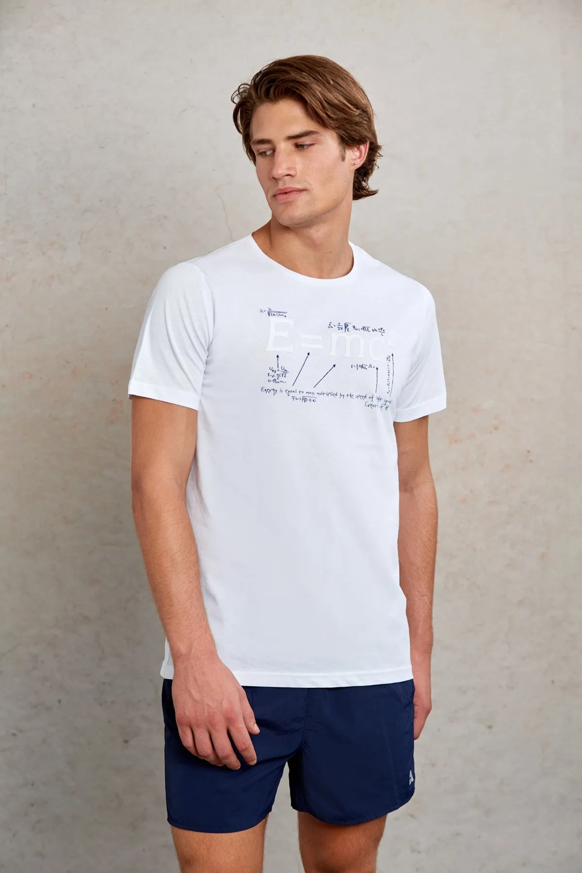 Slim Fit White 100% Cotton Printed Crew Neck T-Shirt