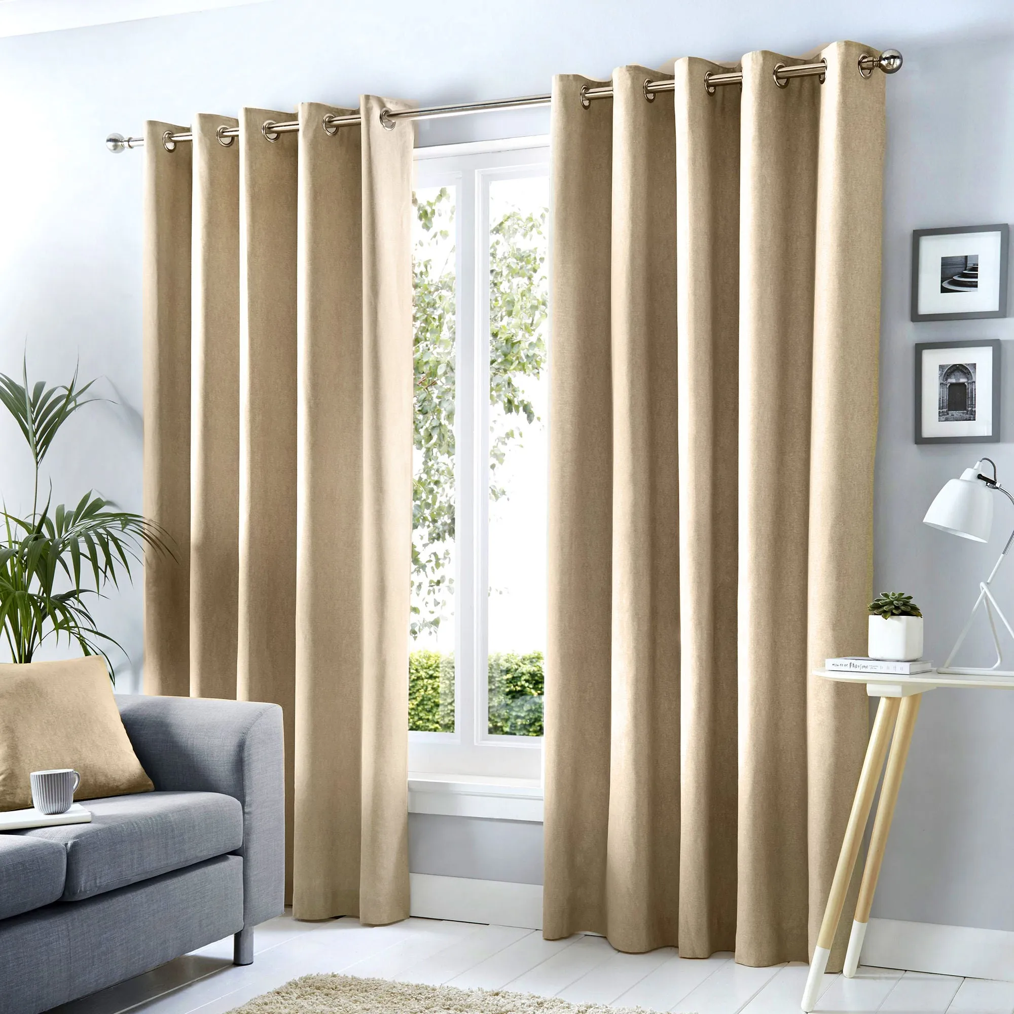 Sorbonne Pair of Eyelet Curtains by Fusion in Natural