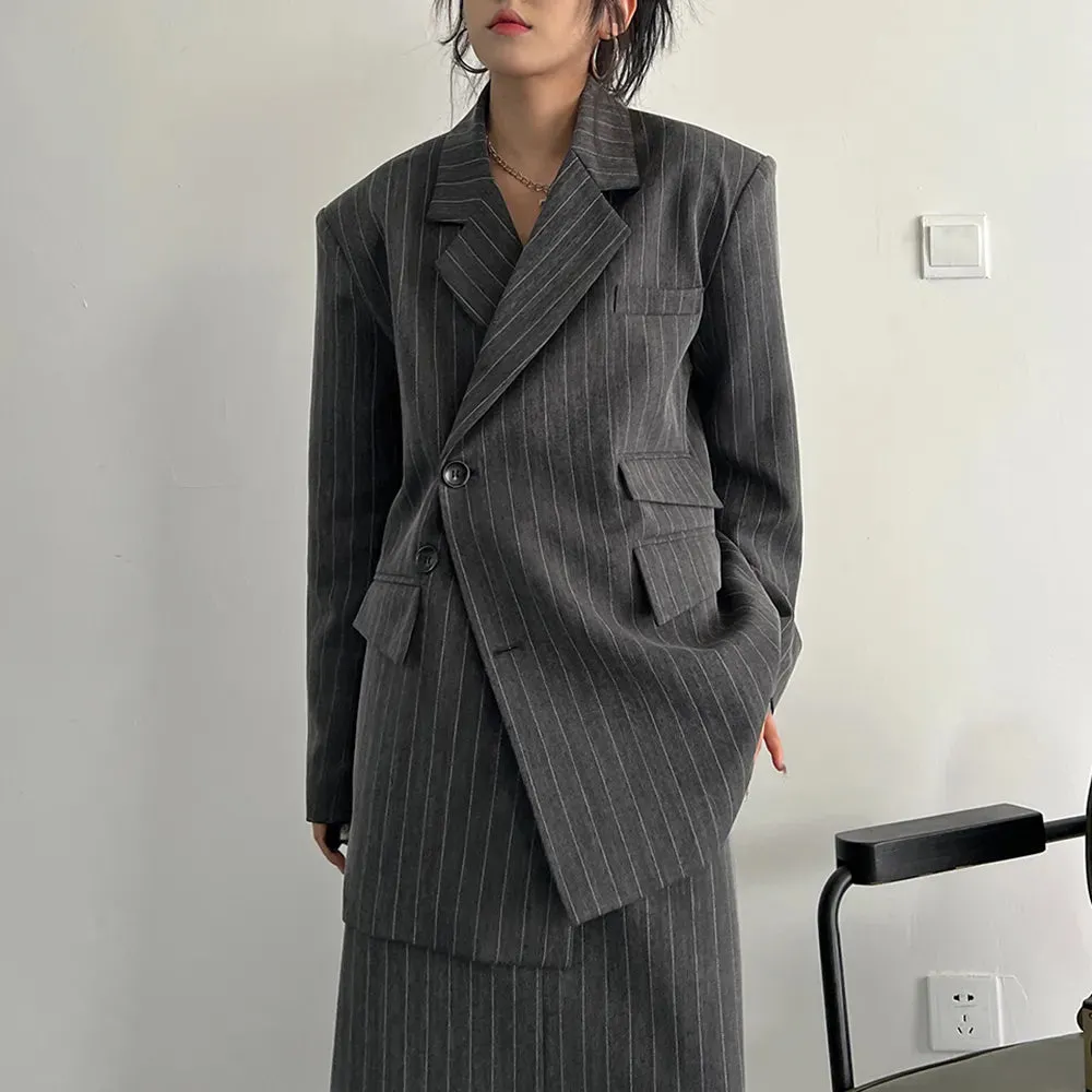 Striped Blazer For Women Notched Collar Long Sleeve Striped Colorblock Single Breasted Blazers Female Clothing