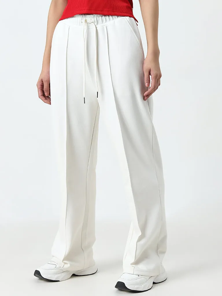 Studiofit White Solid High-Rise Track Pants