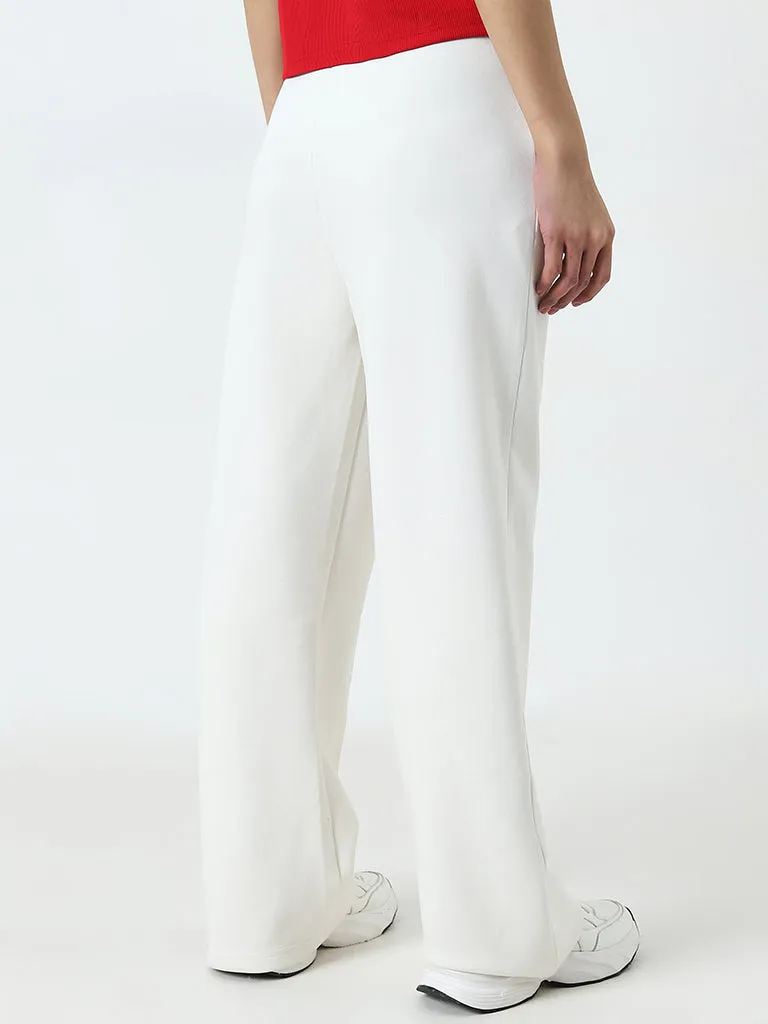 Studiofit White Solid High-Rise Track Pants