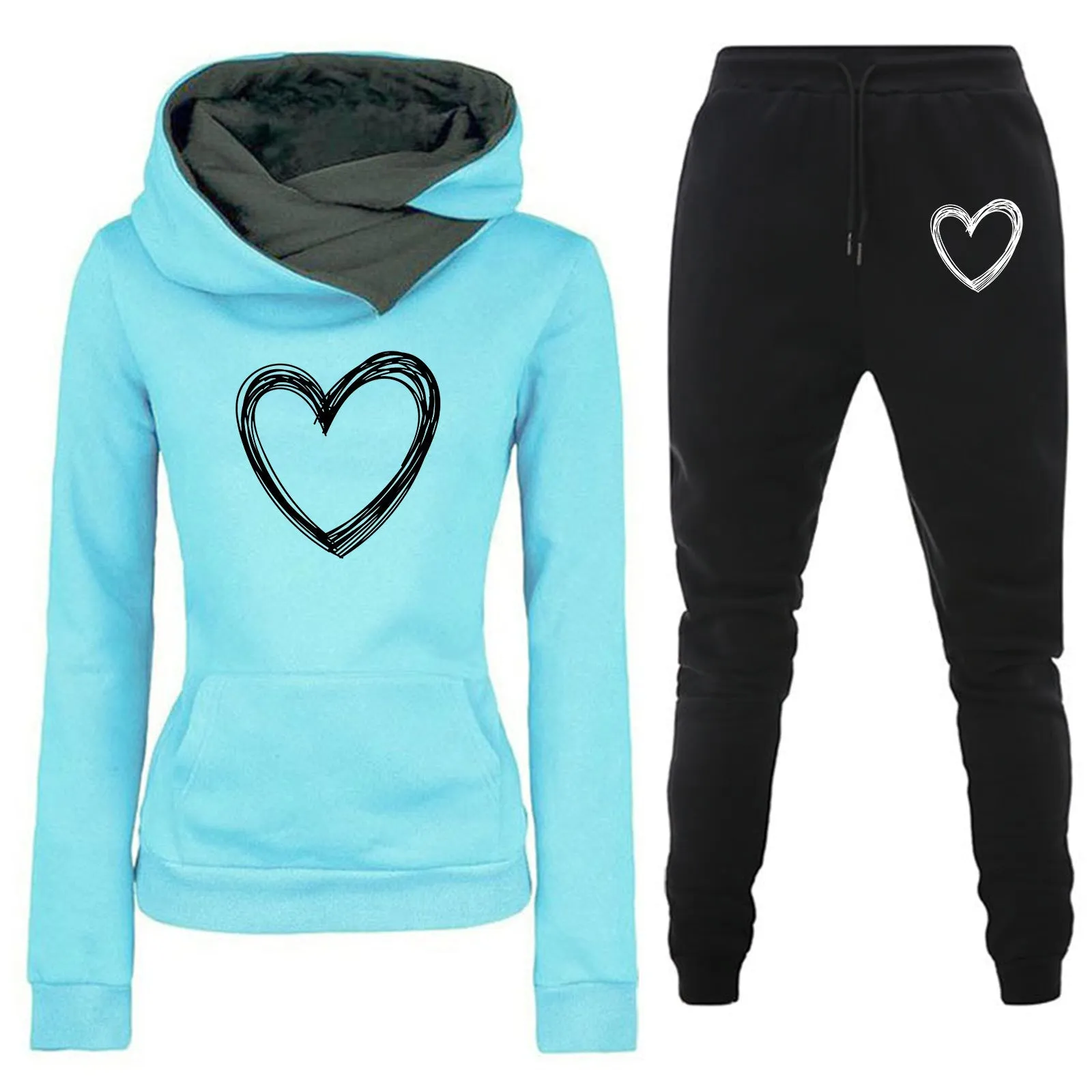 Stylish Women's Fleece-lined Hooded Sportswear Suit - Long Sleeve