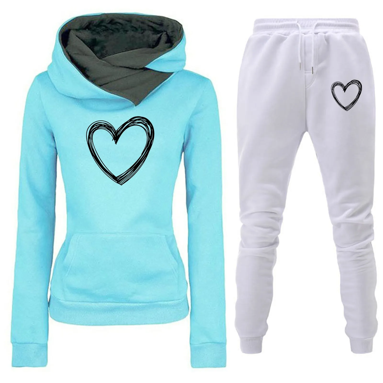 Stylish Women's Fleece-lined Hooded Sportswear Suit - Long Sleeve