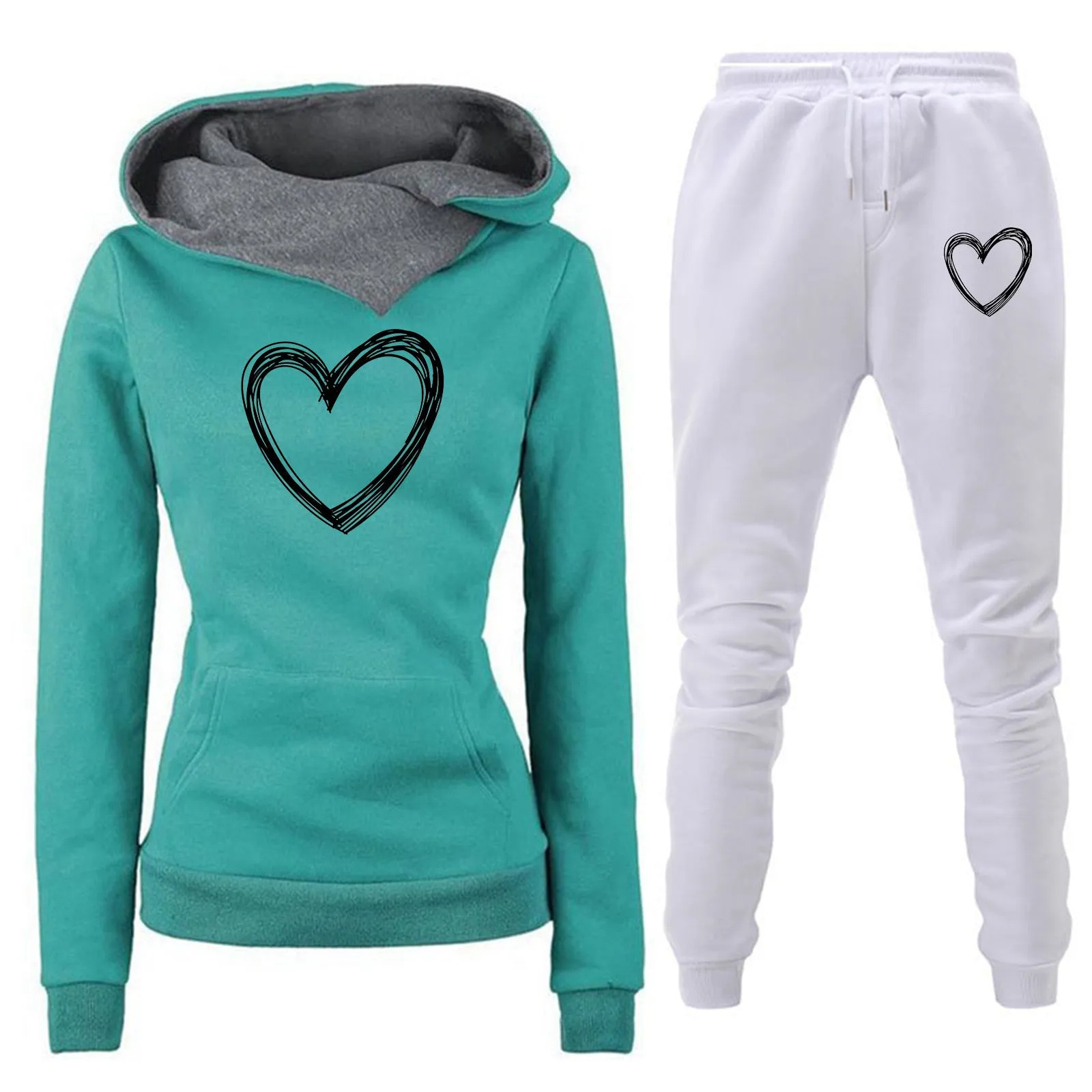 Stylish Women's Fleece-lined Hooded Sportswear Suit - Long Sleeve